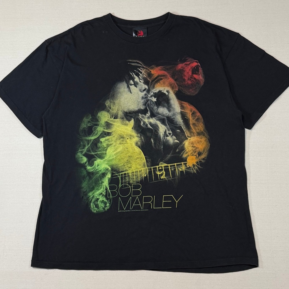 Zion Rootswear Bob Marley Rasta Smoke Lion Graphic T-Shirt Black Mens 2X 2010